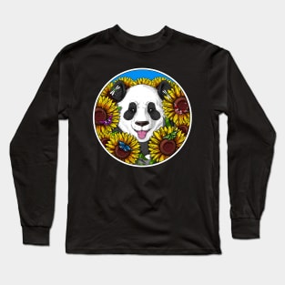 Panda Bear Sunflowers Long Sleeve T-Shirt